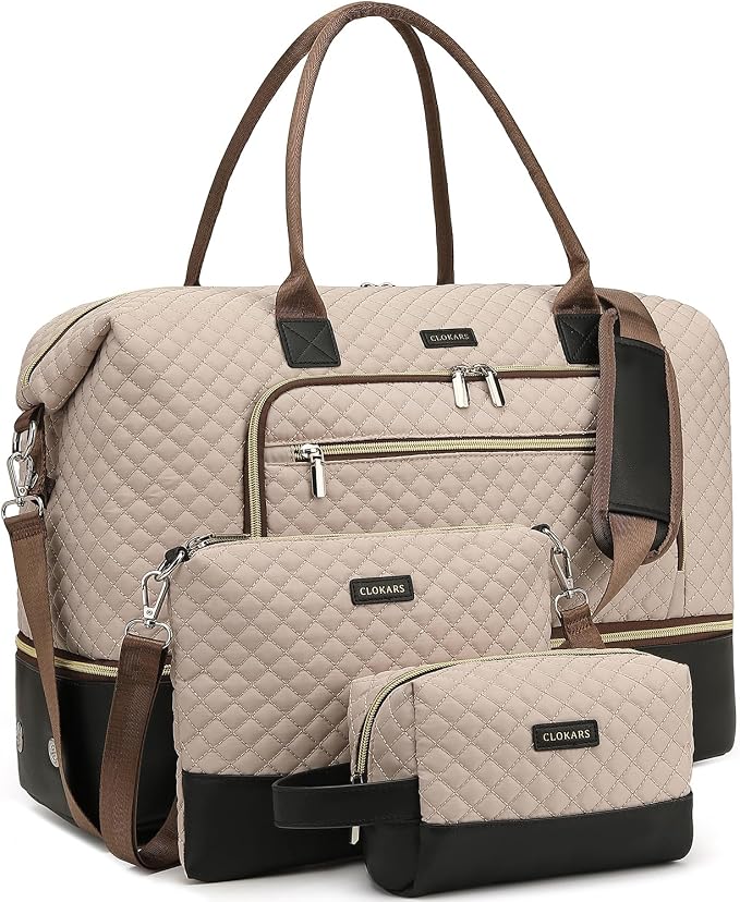 Weekender Bags for Women Travel, Under Seat Carry On Bags for Airplanes Overnight Bag with Shoe Compartment Luggage Sleeve, Foldie Travel Tote Bag Hospital Bag, Travel Gifts, Nude Black by Unknown