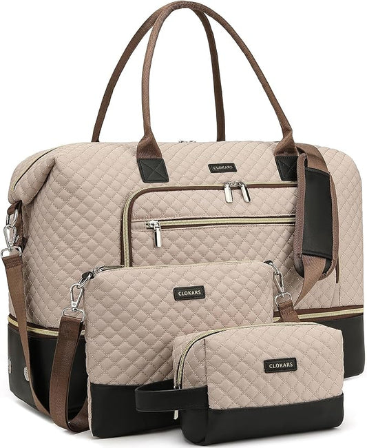 Weekender Bags for Women Travel, Under Seat Carry On Bags for Airplanes Overnight Bag with Shoe Compartment Luggage Sleeve, Foldie Travel Tote Bag Hospital Bag, Travel Gifts, Nude Black by Unknown