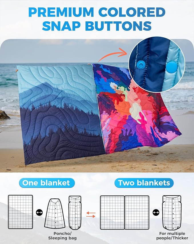 KingCamp Ultralight Camping Blanket, Packable Down Alternative Puffy Printed Wearable Blanket with Snap Buttons & Corner Loops Weatherproof Quilt for Outdoor Travel Stadium (78.7" x 57.1", Forest) - Image 7
