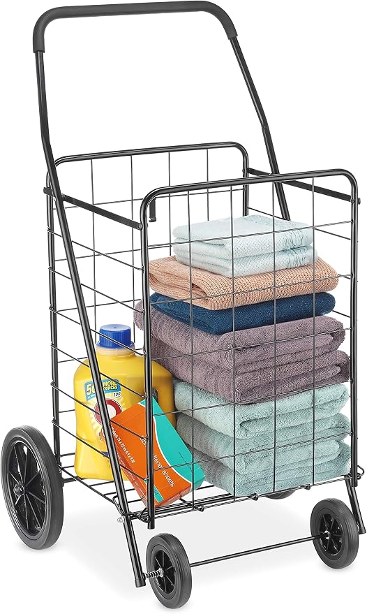 Whitmor Extra Large Utility Foldable Shopping Cart with Wheels, 100 Lb Capacity, Heavy Duty Grocery Cart with Steel Frame, Foam Handle, Rolling Collapsible Utility Trolley for Grocery, Laundry, Black - Image 4