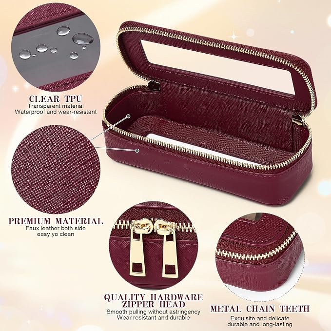Travel Makeup Set, Burgundy, L+M+SLIM | Waterproof, Transparent Cosmetic Bag, Toiletry Bag, Makeup Brush Case with Zipper, Car Essentials for Women - Image 4