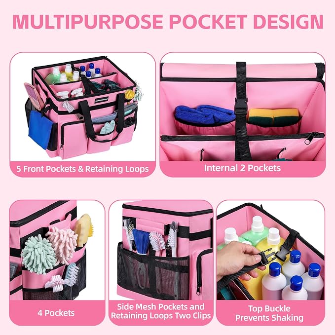 Extra Large Rolling Cleaning Caddy Bag with Wheels, Cleaning Baskets Bags with Detachable Trolley For Housekeepers , Water Resistant Cleaner Supplies Organizer with Wheels for Kitchen, Car - Image 2