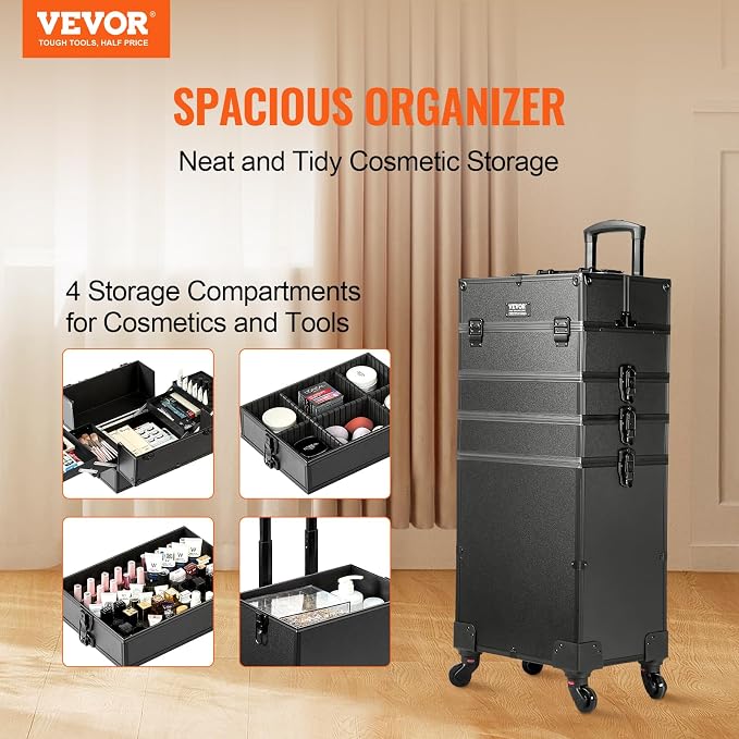 VEVOR Makeup Train Case Professional Makeup Storage Organizer Box Make Up Carrier for Women and Girls - Image 2