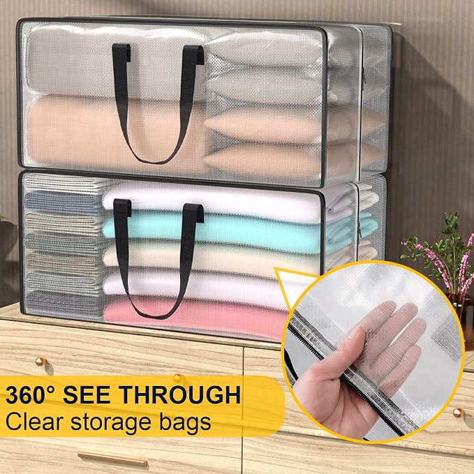 Clear Storage Bags with Zipper, Large Moving Bags Heavy Duty Extra Large, Plastic Storage Totes for Clothes, College dorm Packing Bag with Strong Handles | 2 Pack Clothes Storage Bags Totes Space Saving Moving Boxes Bins Packing Bags for College Dorm C... - Image 3