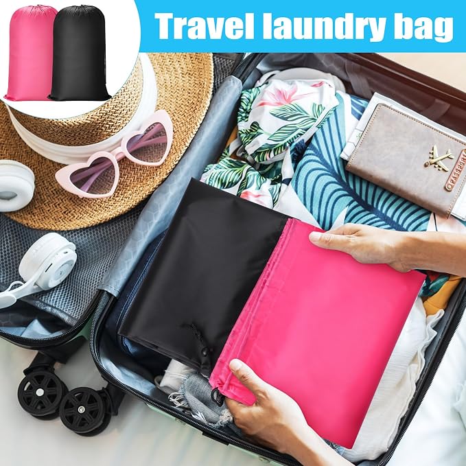 Nuogo 20 Pcs Laundry Bag Washable Travel Laundry Bags with Drawstring Lock Closure Large Heavy Duty for Camping Tent Blankets Dirty Clothes Yarn Fabric Storage, 38 x 24 Inches(Black, Pink) - Image 5