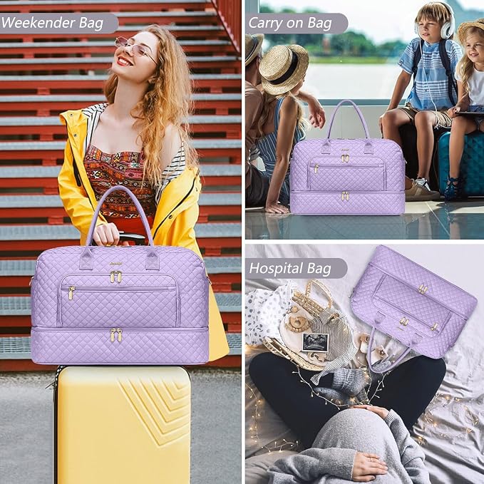 Travel Duffel Bags for Women with Shoe Compartment, Weekender Overnight Bag with Wet Pocket & Toiletry Bag, Carry On Personal Item Bag, Travel Tote Gym Bag, Hospital Bags for Labor and Delivery - Image 6