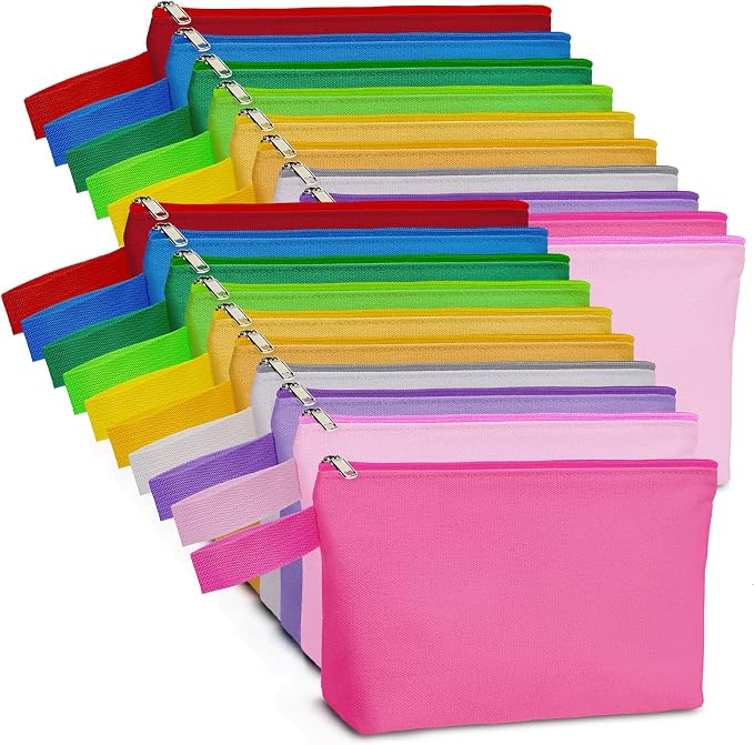 Koolmox 20 Pieces 12Oz Make up Bags bulk with Bottom & Strap, Multi-purpose Cotton Canvas Pouch Travel Toiletry Pouches, Blanks for Personalized Projects (Assorted Color, M, 10.2x5.5x2.1'') by Koolmox