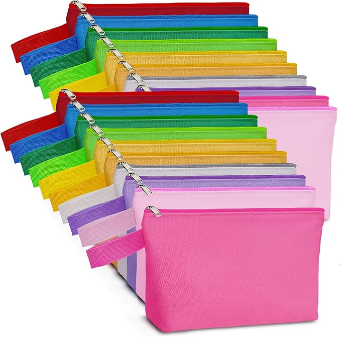 Koolmox 20 Pack 12Oz Blank Makeup Bags with Bottom and Strap, Multi-purpose Large Canvas Zipper Toiletry Storage Pouch, Blank Bag for DIY Crafts (Assorted Color, L, 12.2x7.4x 2.7'') by Koolmox