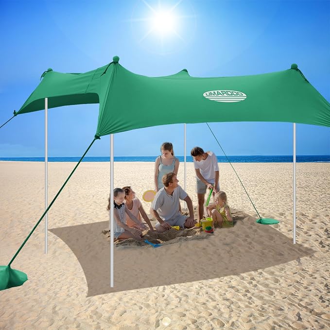 UMARDOO Family Beach Tent Canopy Sun Shade Portable, Large Compact Beach Sun Shelter Easy Setup with Packable Bag for Outdoor Travel (Green, 10X10 FT. 4Poles) - Image 9