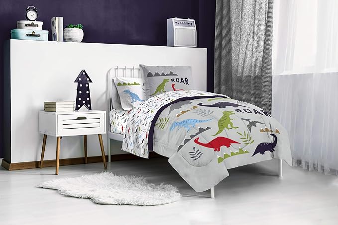 Trend Collector Dinosaur Twin Comforter Set 5 Piece Kids Bedding, Gray | Bed in a Bag, Comforter Sheets Sham Pillowcase, Official Brand, Soft Microfiber, Machine Washable, Easy Care, Boys Gift - Image 7