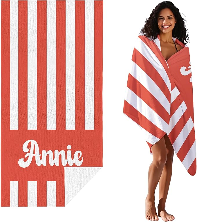 JML Personalized Beach Towel with Name, Custom Cabana Stripe Beach Towel, Customized Microfiber Pool Towel, Quick Dry & Absorbent Swim Towel for Adult,Mother's Day, Birthday, Summer Holiday,Vacation - Image 2