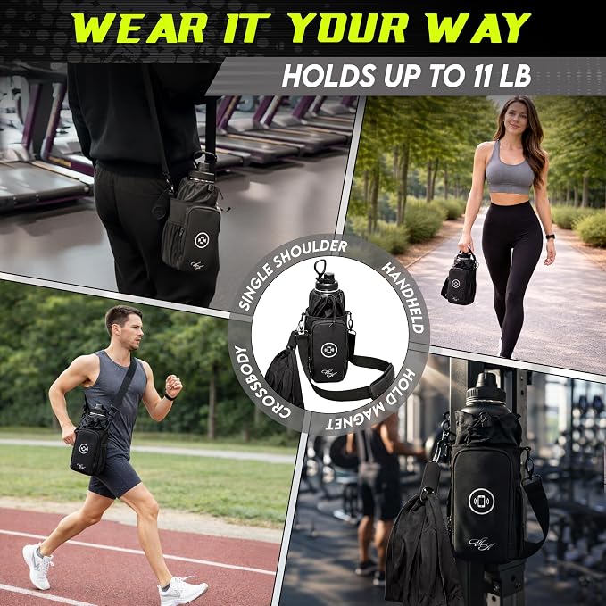 Magnetic Gym Bag & Magnetic Water Bottle Holder Set - 40oz Insulated Stainless Steel Bottle, Microfiber Towel, Cross Body Strap & Phone Holder Magnet - Gym Bag Essentials for Fitness, Work & Travel - Image 7