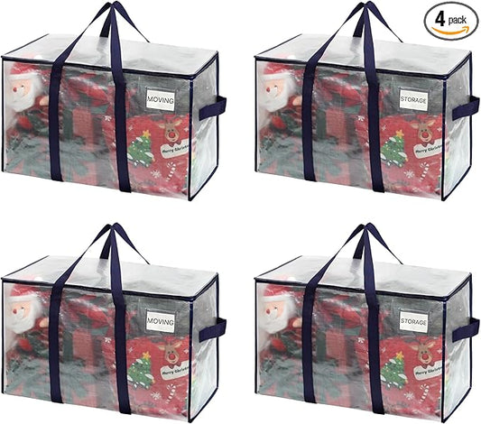 VENO 4 Pack Heavy Duty Moving Bags, Extra Large Storage Bags with Reinforced Handles & Strong Zippers, Foldable & Reusable Moving Box Alternative for Clothes & Dorm Storage by Veno
