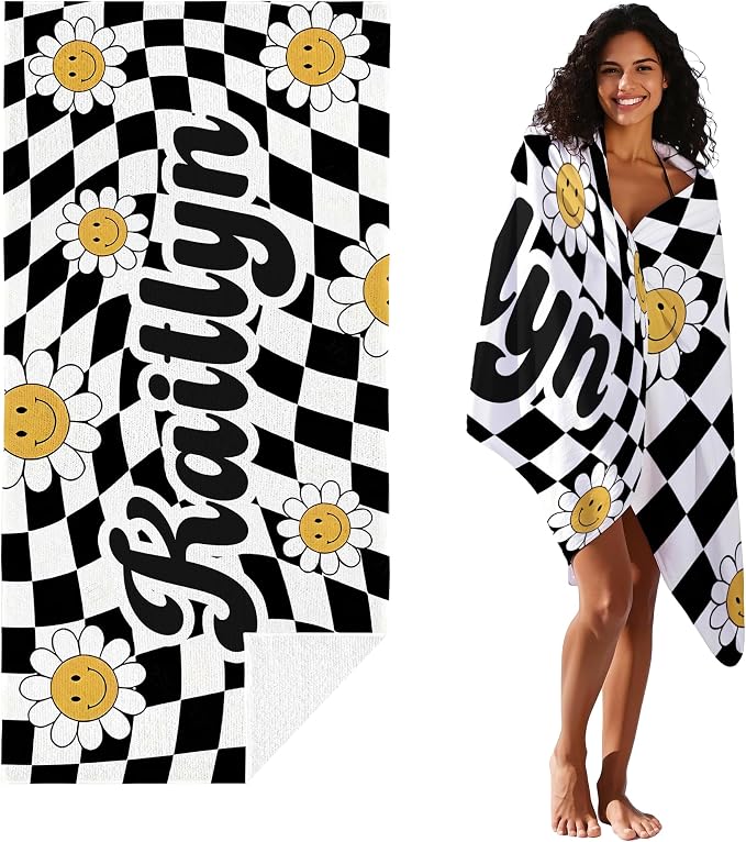 JML Personalized Beach Towel with Name, Custom Flower Beach Towel, Customized Microfiber Pool Towel, Quick Dry & Absorbent Swim Towel for Adult,Mother's Day, Birthday, Summer Holiday,Vacation - Image 2