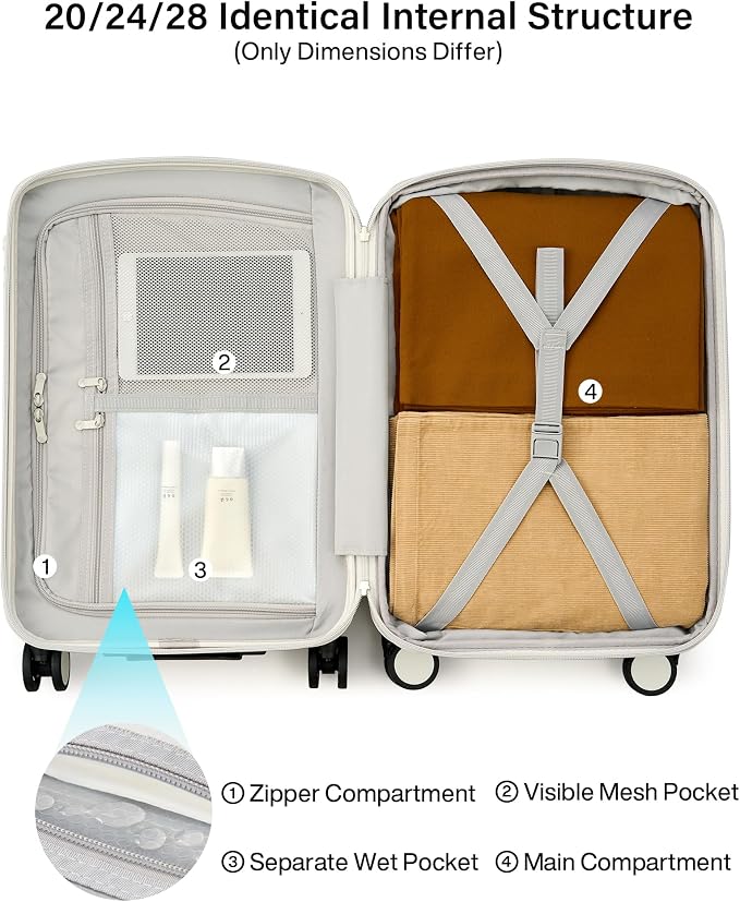 Hanke Expandable 28 Inch Luggage with Spinner Wheels, Hard Shell Large Suitcases with Wheels Checked Luggage for Travel, Rolling Suitcase for Woman & Men with TSA Lock(Smoke White) - Image 9