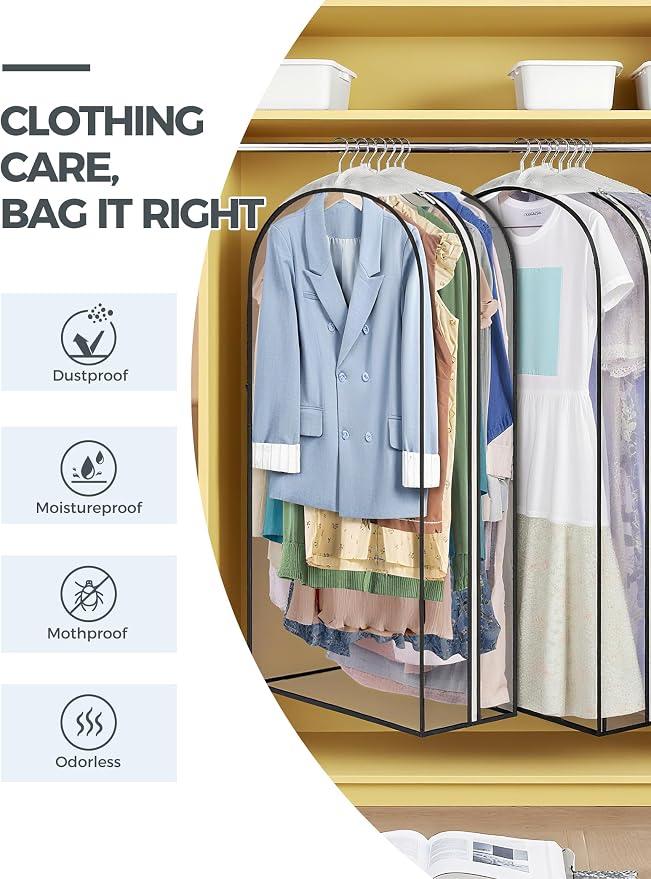 6 pcs 40" Garment Bags for Hanging Clothes, Clear Suit Bags for Closet Storage Clothing Storage, Garment Bags for Travel Covers with 10" Gussets for Coats, Jackets, Shirts and Sweater - Image 3