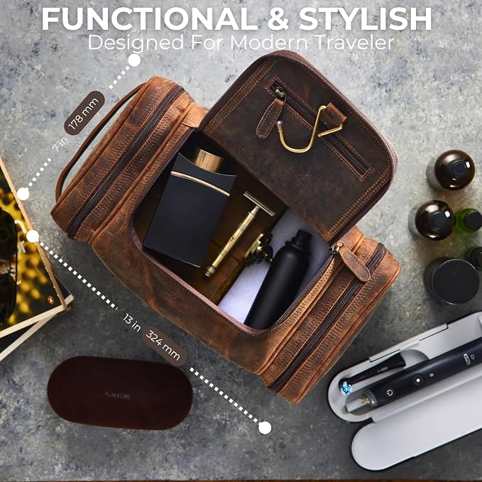 NomadCraftsCo. Extra Large Leather Toiletry Bag for Men - Premium Leather Men's Toiletry Bag for Travel, Dopp Kit, Pouch, Large Travel Organizer - Image 7