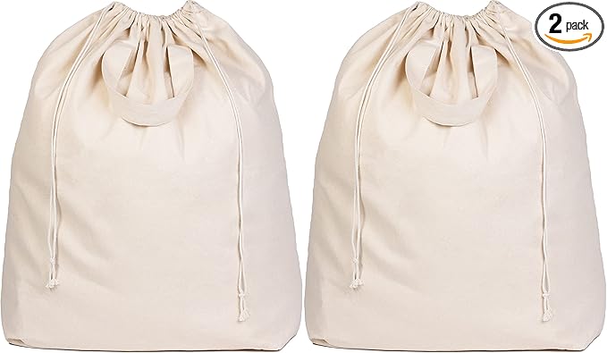 Canvas Laundry Bags - Extra Large, Heavy Duty, 100% Cotton Laundry Bag with Straps, Handles, and Drawstring - College Dorm Laundry Bag in XL Size - Washable, Foldable Laundry Basket Liner (2 Pack) by OrganicCottonMart
