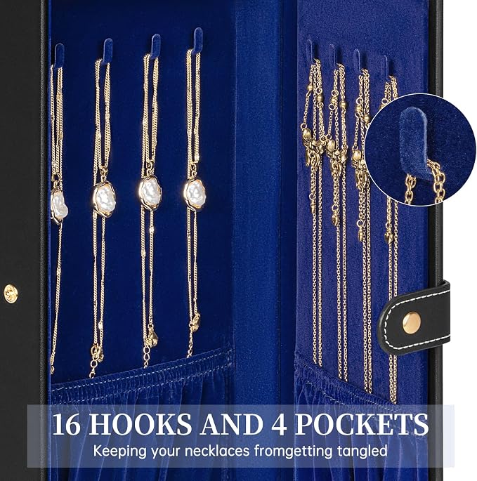 AKOZLIN 6-Tier Jewelry Box Organizer Functional 5 Drawers Leather Jewelry Storage Case for Women Girls Ring Necklace Earring Bracelet Holder Organizer with Mirror Extra Large BlackBlue - Image 4