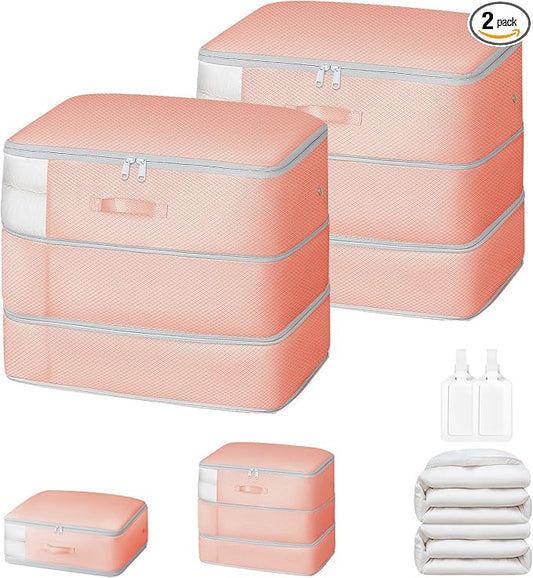 Comforter Storage Bag - Large Capacity Blanket Storage Bags 3-Layer Ultra Space Saving Self Compression Organizer, Washable Compression Bags for Storage Comforter Blanket, 2-Pack, Pink by EasortmPackingCubes