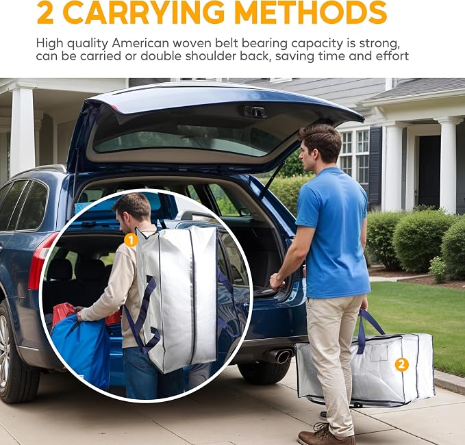 HealSmart 10 Pack Extra Large Moving Bags with Zippers & Carrying Handles, Heavy-Duty Storage Tote Moving Boxes for Dorm Room Essentials Storage Bags, Clear - Image 4