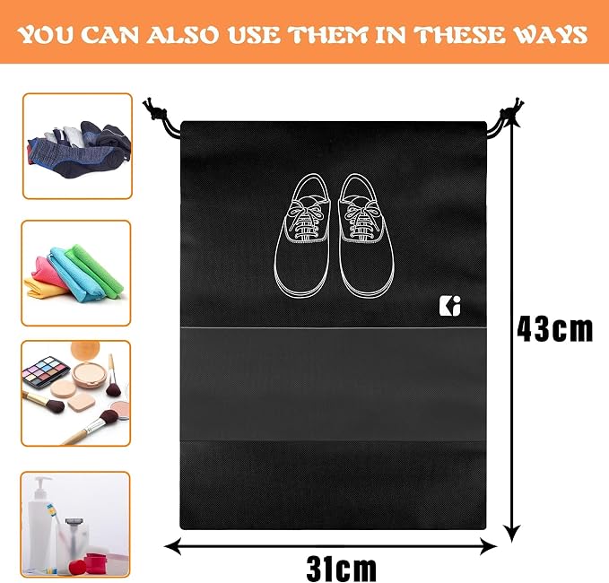 Kuber Industries Pack of 6 Shoe Bags | Shoe Bags for Travel | Non-Woven Shoe Storage Bags | Storage Organizers Set, Black, 8 US - Image 3