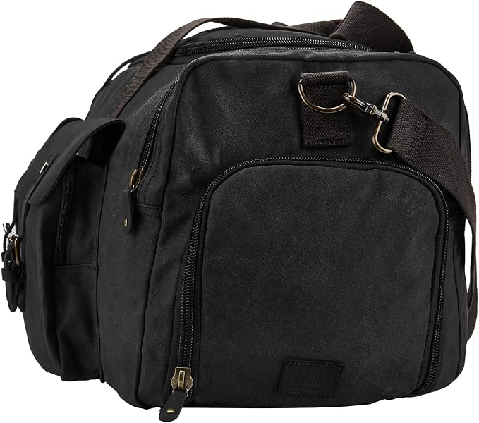 Waxed Canvas Duffel Bag with Shoe Compartment | Waxed Canvas Travel Bag for Men, Genuine Leather Trim, Shoe Compartment, Front Pockets, Weekend, Overnight and Carry-On Use - Image 8