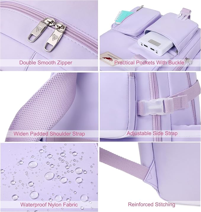 Laptop Backpack 15.6 Inch Elementary Middle High School Bag College Backpacks with Lunch Box Pencil Pouch 3 PCS Set Travel Bookbags for Teens Girls Women Students (Purple) - Image 5