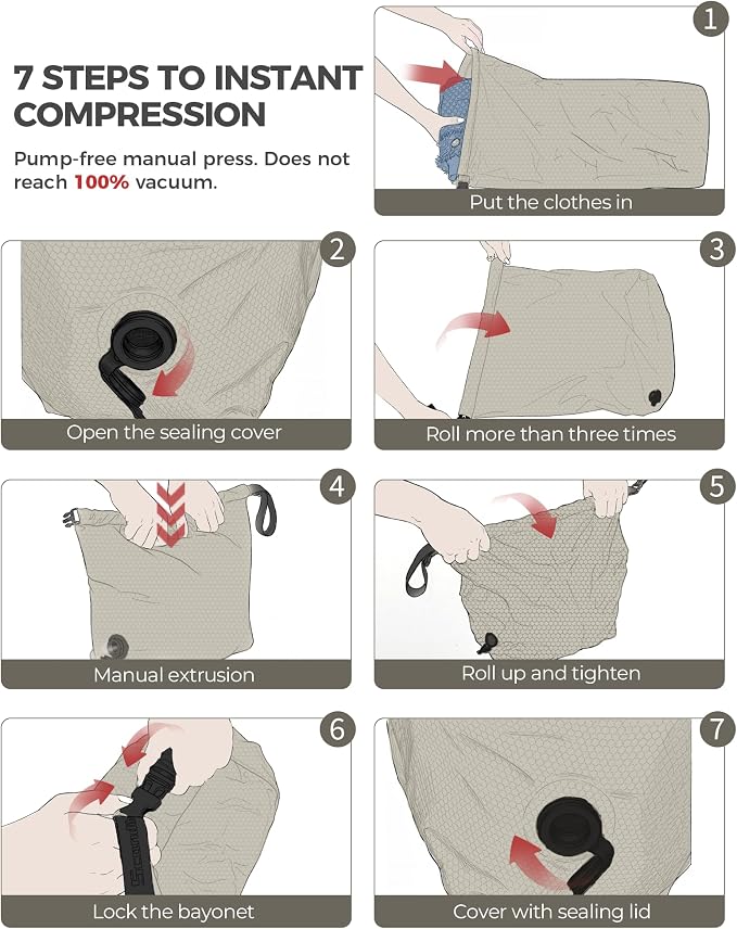 Travel Laundry Bag, Pump-free Vacuum Compression Dirty Clothes Bag, Large Reusable Waterproof & Washable Laundry Bag, Wet and Dry Bag, Ideal for Suitcases, Laundromats (1 Pack) Gray - Image 5