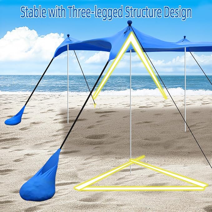 UMARDOO Family Beach Tent Canopy Sun Shade Portable 7×7FT, Large Wind Resistance Beach Sun Shelter Easy Setup with Packable Carry Bag for Outdoor Travel UPF 50+(Blue) - Image 2