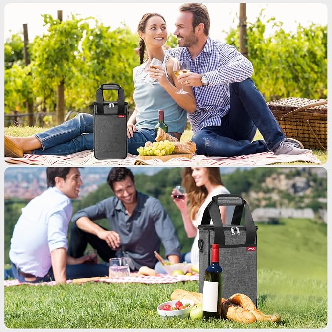 Wine Cooler Bag, Leakproof Insulated Wine Carrier Tote | Fits 2, 3 or 6 bottles with removable divider, shoulder strap, BYOB travel tote for champagne, liquor, picnic and gifts - Image 6