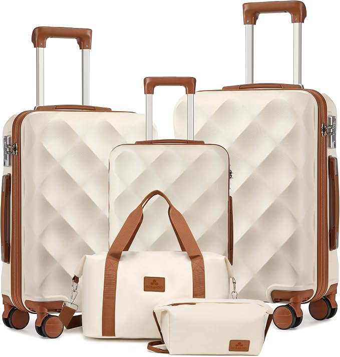 Somago Luggage Set of 3 Piece Suitcase Set Carry On Luggage with YKK Zipper TSA Lock ABS Hardside Luggage Spinner Wheels, Beige by SOMAGO
