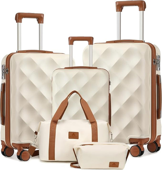 Somago Luggage Set of 3 Piece Suitcase Set Carry On Luggage with YKK Zipper TSA Lock ABS Hardside Luggage Spinner Wheels, Beige by SOMAGO