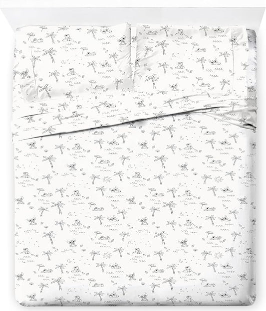 Jay Franco Kids Sheet Set with Fitted, Flat Sheets & Pillow Cover - Ultra-Soft Bedding with Pillowcase for Room Decor, White - Lilo and Stitch, 4 Piece Full by JayFranco