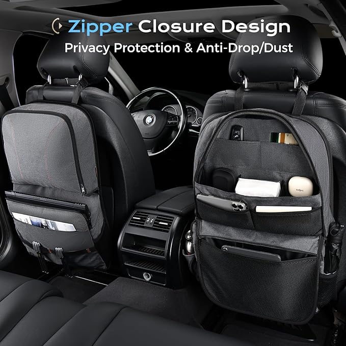 Coverado Backseat Car Organizer 2 Packs, Heavy-Duty Durable Dual-Way Use Car Back Seat Organizer Waterproof with Multi Pockets, Zipper Closure Design, Protect Valuables from Spills, Keeps Car Tidy - Image 3
