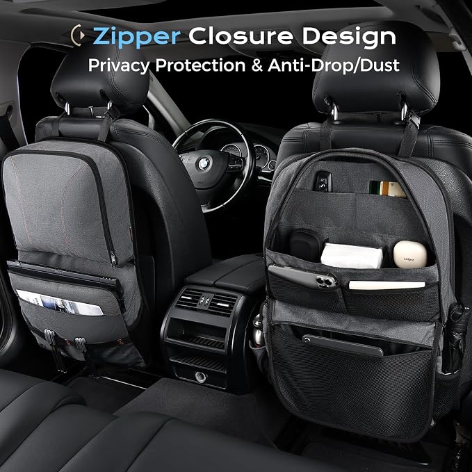 Coverado Backseat Car Organizer, Heavy-Duty Durable Dual-Way Use Car Back Seat Organizer Waterproof with Reinforced Pockets, Zipper Closure Design, Protect Valuables from Spills, Keeps Car Tidy - Image 3