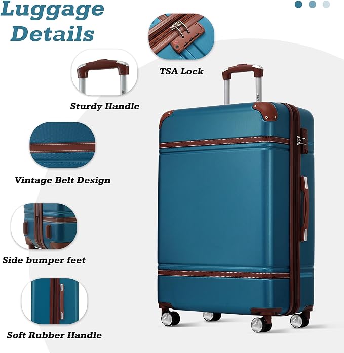 Merax Luggage Set,24 IN Hardside Suitcase with Duffel Bags,3 Piece Expandable Luggage with Spinner Wheels, Vintage Luggage with TSA Lock Lightweight,(Blue) - Image 3