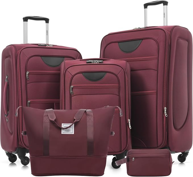 Merax Softside Luggage Set 3 Piece Suitcase with Duffel Bag Spinner Wheels | Lightweight Expandable Travel Luggage 22" 26" 30",Red by Merax