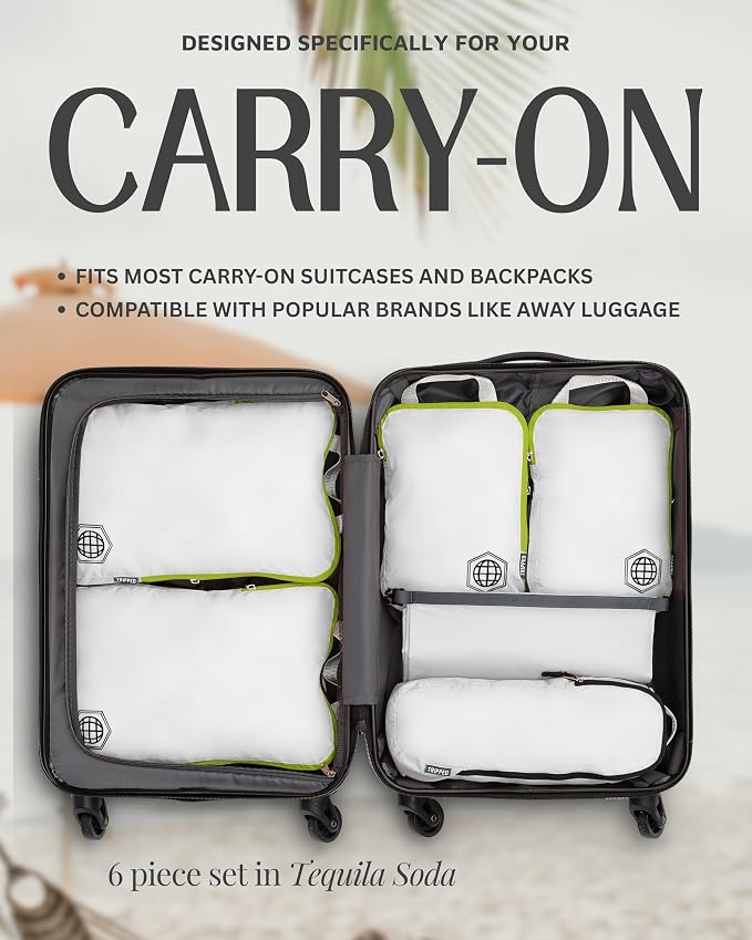 Compression Packing Cubes for Travel, 6-Piece Lightweight Packing Cubes Set for Carry-On Luggage & Backpacks – TRIPPED Travel Gear (White and Green) - Image 8