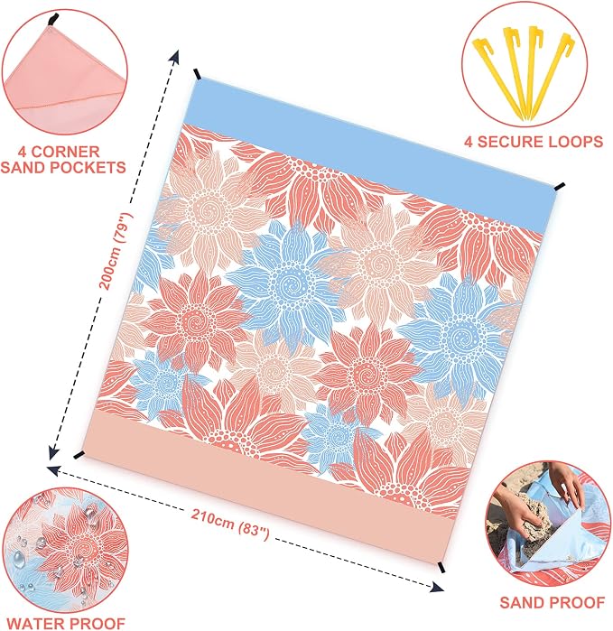 HIHOHO Beach Blanket Waterproof Sandproof Extra Large Beach Mat 79" X 83"/120"x108"for 1-8 Adults Quick Drying Durable Outdoor Picnic Mat for Beach Travel Camping Hiking - Image 2