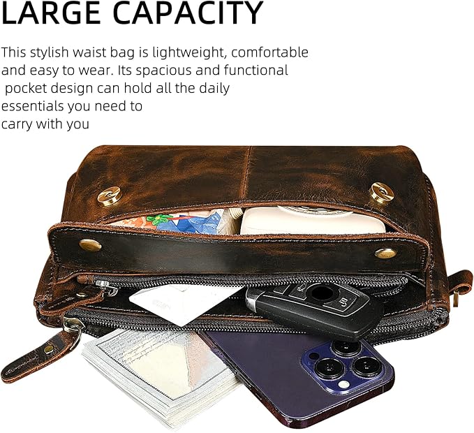 Genuine Leather Hiking Riding Travel Fanny Waist Pack Small Phone Pouch For Men Women FB811-29 (100% Leather-The 8136 Brown) - Image 6