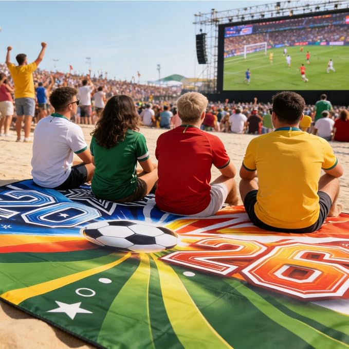 HIHOHO Soccer Blanket Waterproof Sandproof Beach Mat for 1-4 Adults Soccer Fans Quick Drying Durable Outdoor Picnic Mat Gift for Sports Event Travel Beach (Soccer Blanket 2026, 79"×83"(4 Person)) - Image 4