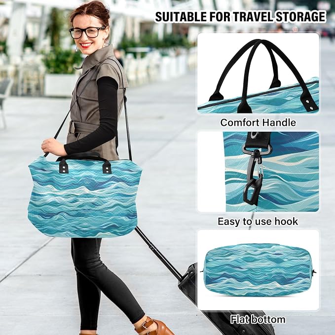 Weekender Bags Travel Duffel Gym Bag Carry on Overnight Tote Bag with Toiletry Bag for Airplane Travel Trip Gym Yoga (Sea Waves) - Image 6