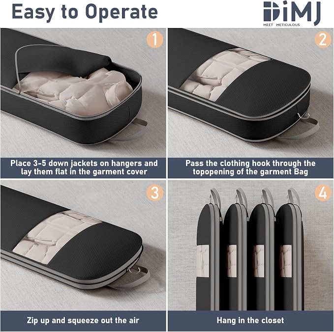 DIMJ 2 Pack 43" Space Saving Garment Bags for Hanging Clothes With Compression Zipper Carry Handles and Window, Washable Suit Bag for Dress, Clothes, Coats, Down Jacket, Closet, Moving, Travel - Image 6