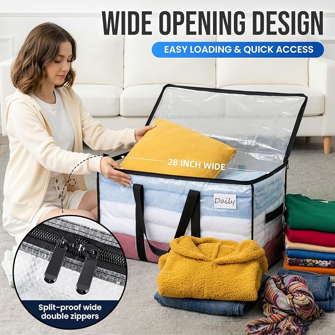 TAILI Extra Large Moving Bags, 2 Pack Clear Heavy Duty Totes For Storage with Visible Window, Wrap Around Handles, Storage Bags for Space Saving, Alternative to Moving Boxes - Image 4