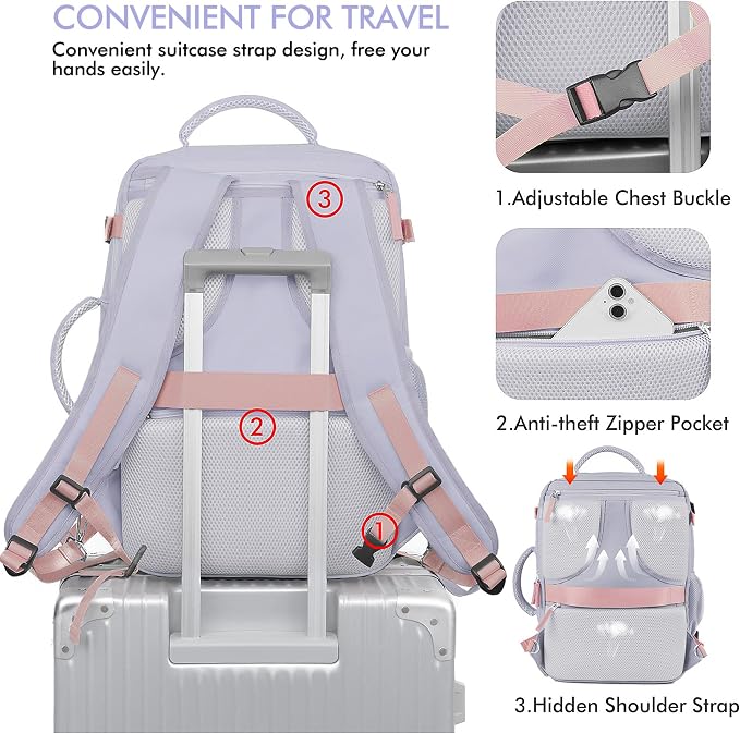 Beraliy Large Travel Backpack For Women, Airline Approved Carry On Backpack, Anti Theft Personal Item Backpack, Waterproof Bag, Casual Daypack Travel Essentials - Image 7