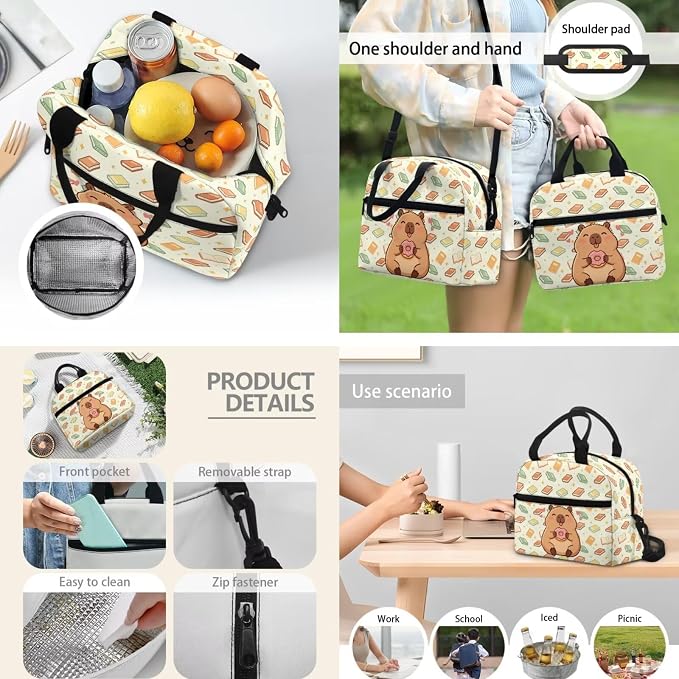 3Pcs Backpack Sets, Kids Capybara Book Bookbag Primary School Daypack Elementary Students Knapsack with Insulated Lunch Box Pencil Case for Teens Girls - Image 3