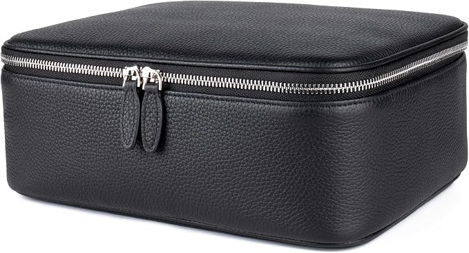 Luxury Genuine Cowhide Leather Cosmetic Organizer Bag – Large Capacity Makeup & Toiletry Travel Case with Compartment, Brush Holder for Women and Men - Image 2