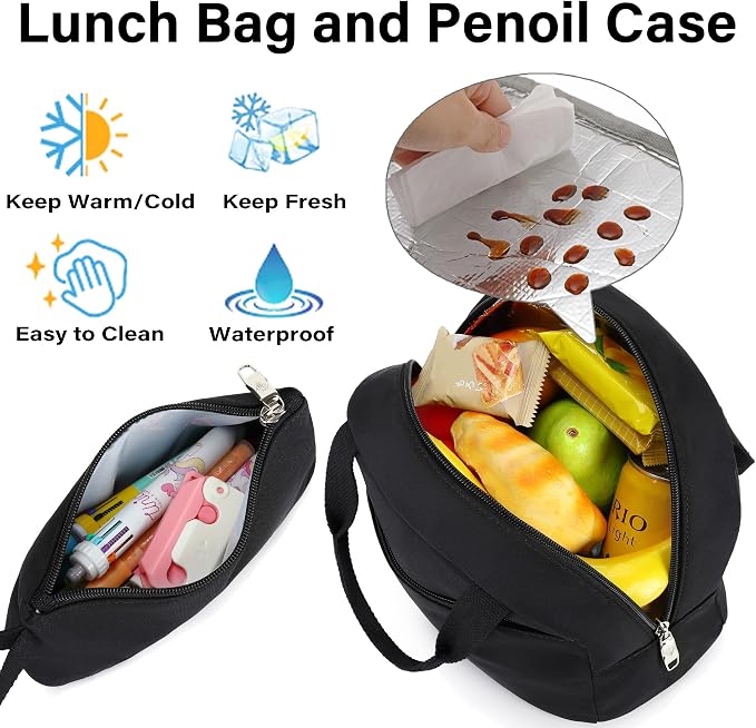 Laptop Backpacks 16 Inch School Bag College Backpack 3 PCS with Lunch Box Pencil Pouch Set Large Travel Daypack Kawaii Bookbags for Teens Girls Women Students (Black) - Image 4