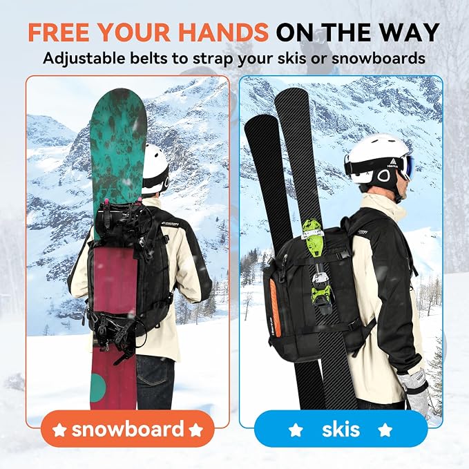 Hikenture Ski Boot Bag Backpack, 50L Padded Ski Bag & Snowboard Boot Bag with Drain Holes, Large Capacity Water-Resistant Ski Travel Bag for Ski Boots, Helmet, Goggles, Clothes, Gloves, Snowboard Gear - Image 7